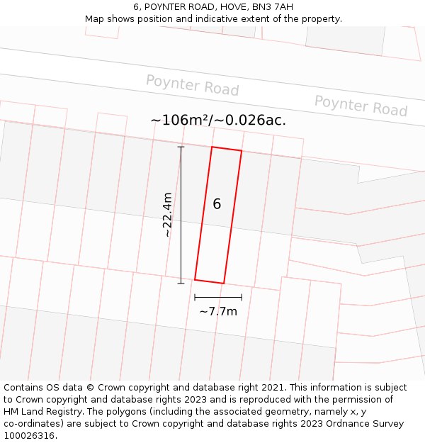 6, POYNTER ROAD, HOVE, BN3 7AH: Plot and title map