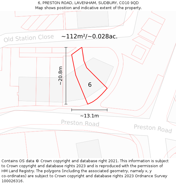 6, PRESTON ROAD, LAVENHAM, SUDBURY, CO10 9QD: Plot and title map