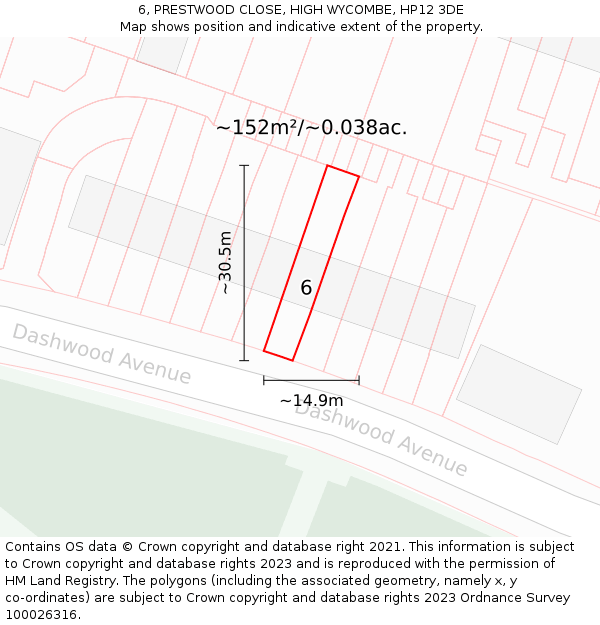 6, PRESTWOOD CLOSE, HIGH WYCOMBE, HP12 3DE: Plot and title map