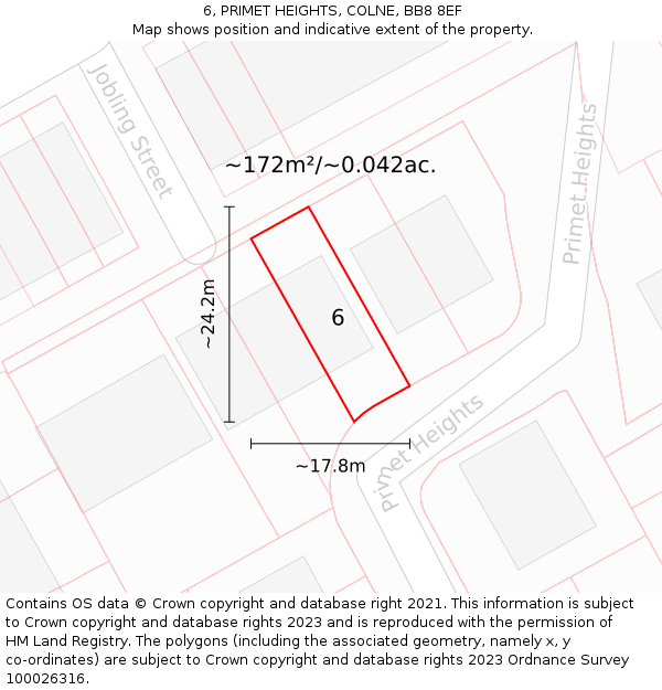 6, PRIMET HEIGHTS, COLNE, BB8 8EF: Plot and title map