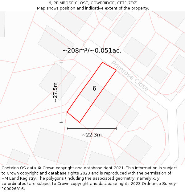6, PRIMROSE CLOSE, COWBRIDGE, CF71 7DZ: Plot and title map
