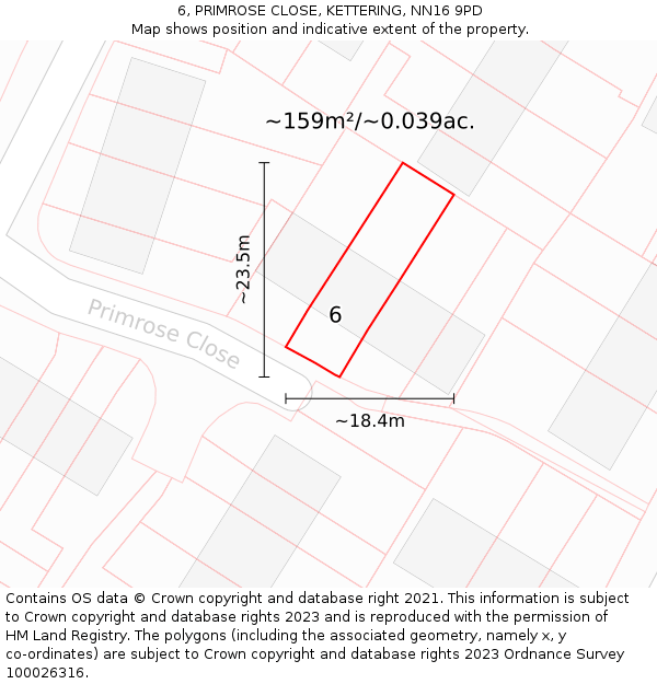 6, PRIMROSE CLOSE, KETTERING, NN16 9PD: Plot and title map