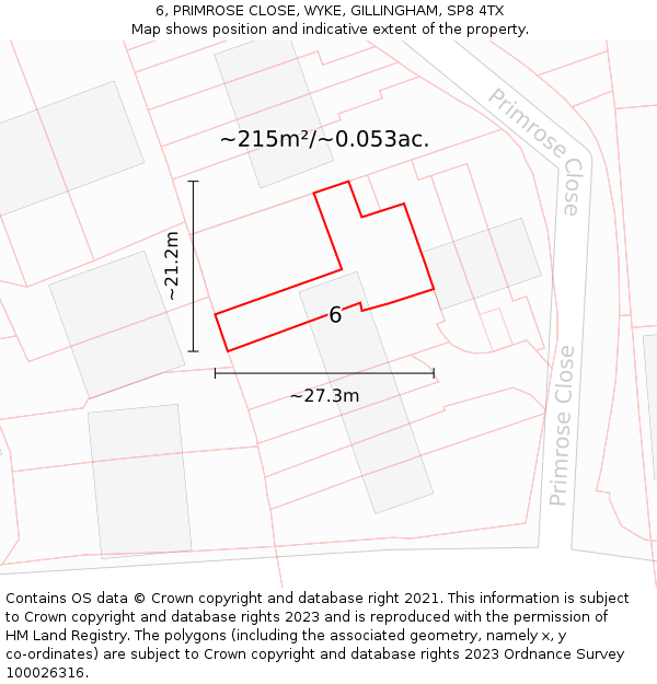 6, PRIMROSE CLOSE, WYKE, GILLINGHAM, SP8 4TX: Plot and title map