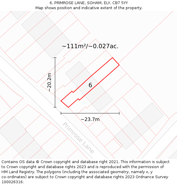 6, PRIMROSE LANE, SOHAM, ELY, CB7 5YY: Plot and title map