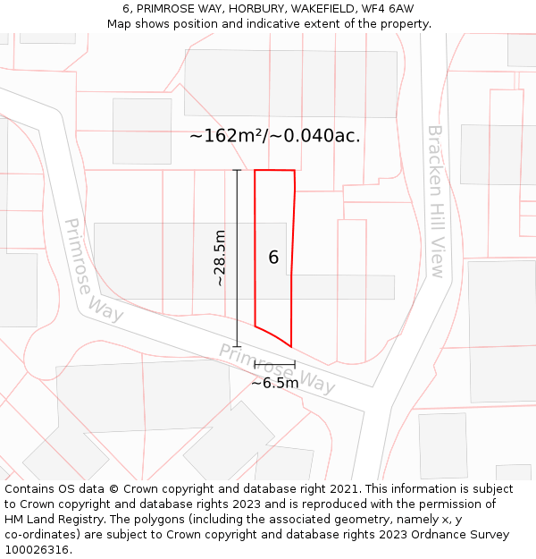 6, PRIMROSE WAY, HORBURY, WAKEFIELD, WF4 6AW: Plot and title map