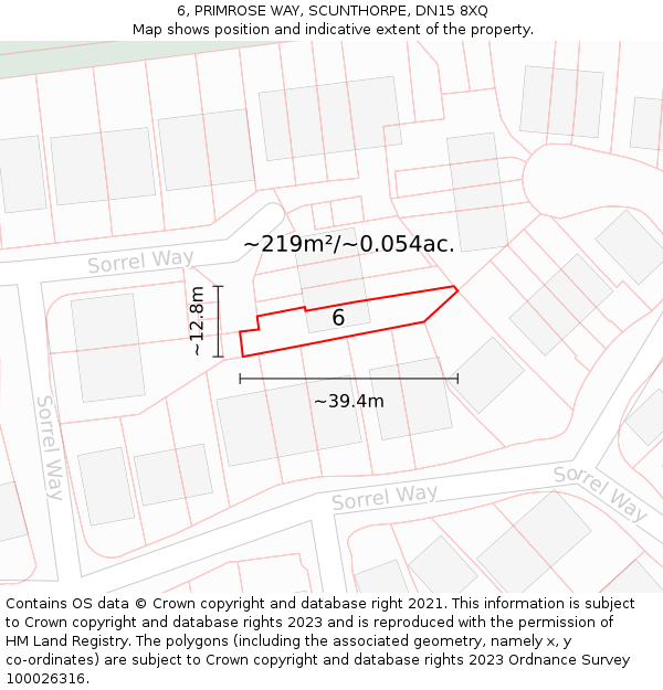 6, PRIMROSE WAY, SCUNTHORPE, DN15 8XQ: Plot and title map