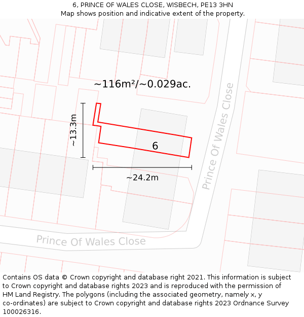6, PRINCE OF WALES CLOSE, WISBECH, PE13 3HN: Plot and title map