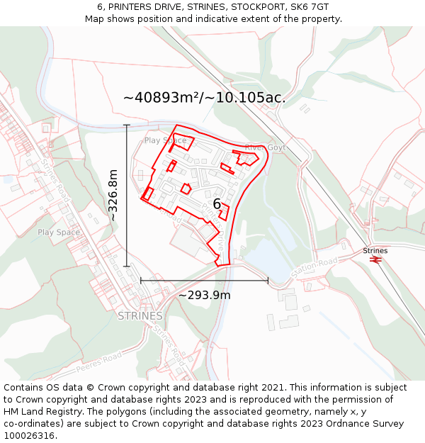 6, PRINTERS DRIVE, STRINES, STOCKPORT, SK6 7GT: Plot and title map