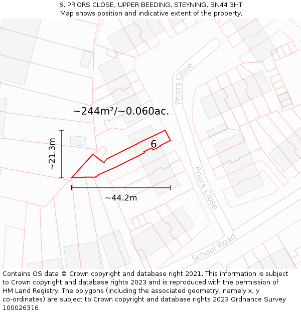 6, PRIORS CLOSE, UPPER BEEDING, STEYNING, BN44 3HT: Plot and title map