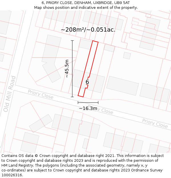 6, PRIORY CLOSE, DENHAM, UXBRIDGE, UB9 5AT: Plot and title map