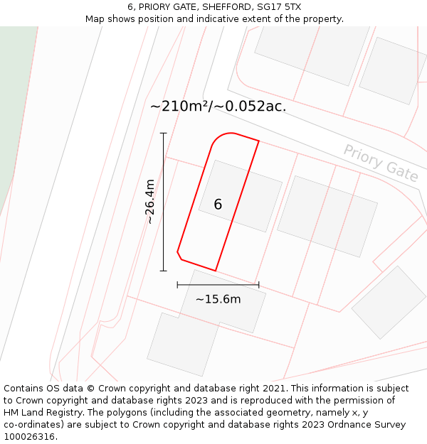 6, PRIORY GATE, SHEFFORD, SG17 5TX: Plot and title map
