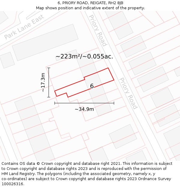 6, PRIORY ROAD, REIGATE, RH2 8JB: Plot and title map