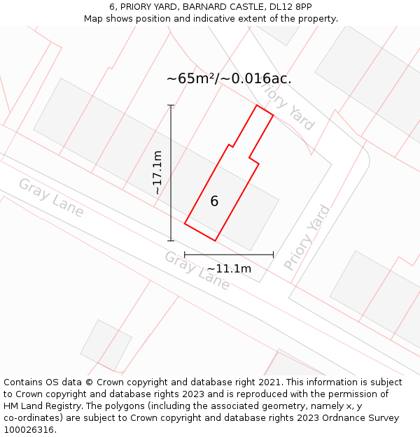6, PRIORY YARD, BARNARD CASTLE, DL12 8PP: Plot and title map