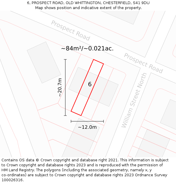 6, PROSPECT ROAD, OLD WHITTINGTON, CHESTERFIELD, S41 9DU: Plot and title map