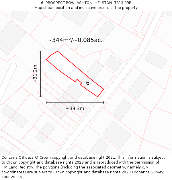6, PROSPECT ROW, ASHTON, HELSTON, TR13 9RR: Plot and title map