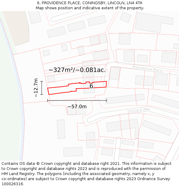 6, PROVIDENCE PLACE, CONINGSBY, LINCOLN, LN4 4TA: Plot and title map