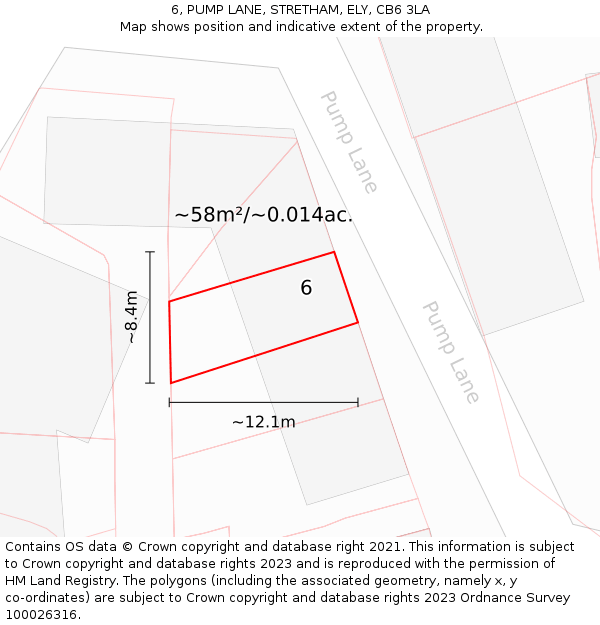 6, PUMP LANE, STRETHAM, ELY, CB6 3LA: Plot and title map