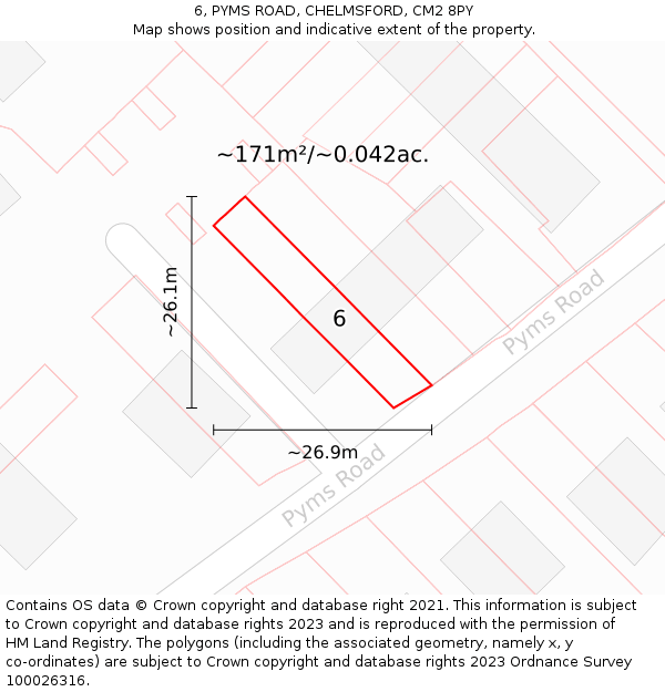 6, PYMS ROAD, CHELMSFORD, CM2 8PY: Plot and title map