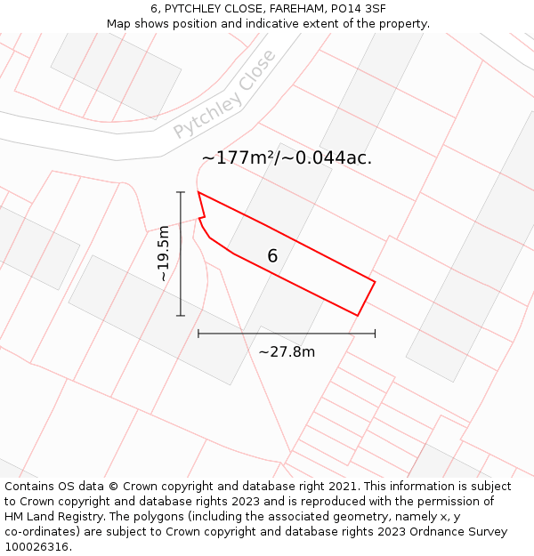 6, PYTCHLEY CLOSE, FAREHAM, PO14 3SF: Plot and title map