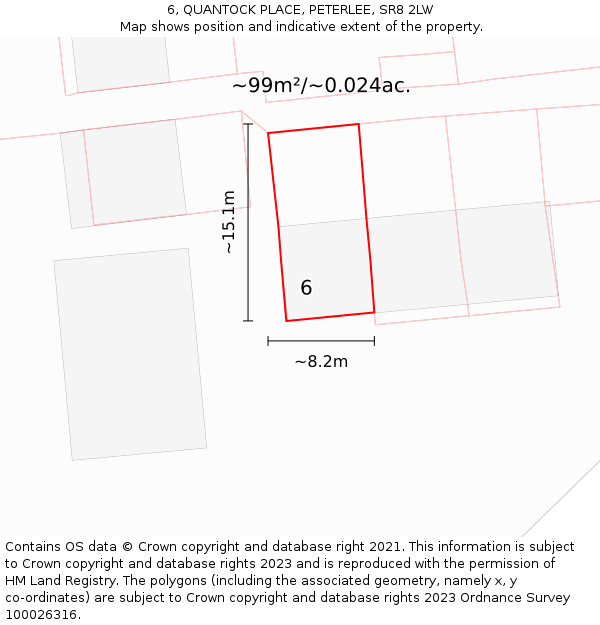 6, QUANTOCK PLACE, PETERLEE, SR8 2LW: Plot and title map