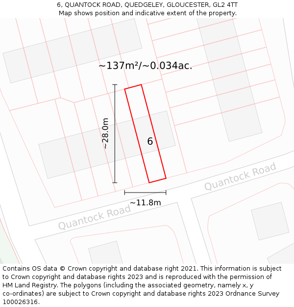 6, QUANTOCK ROAD, QUEDGELEY, GLOUCESTER, GL2 4TT: Plot and title map