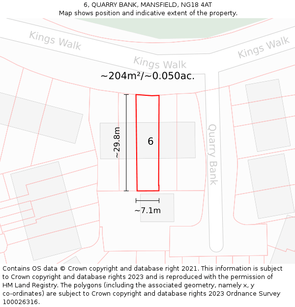 6, QUARRY BANK, MANSFIELD, NG18 4AT: Plot and title map