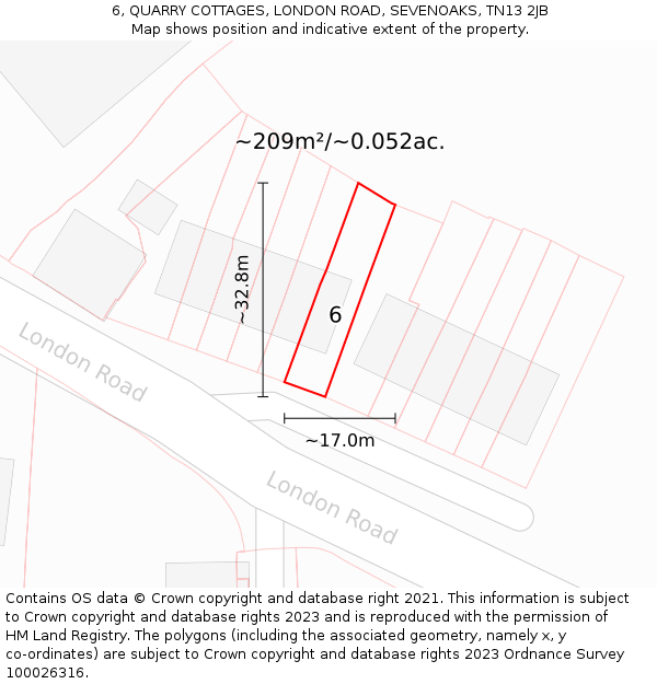 6, QUARRY COTTAGES, LONDON ROAD, SEVENOAKS, TN13 2JB: Plot and title map