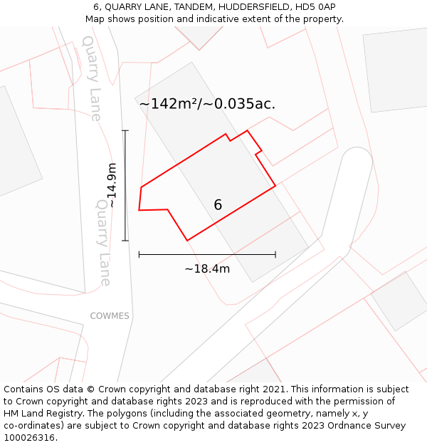 6, QUARRY LANE, TANDEM, HUDDERSFIELD, HD5 0AP: Plot and title map