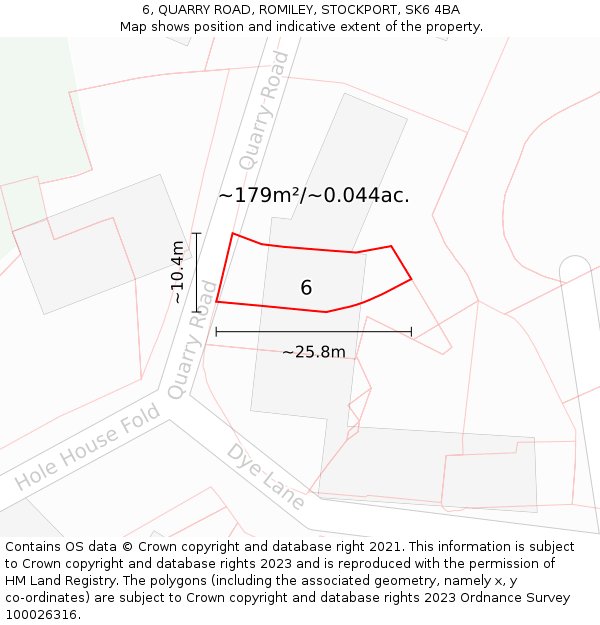 6, QUARRY ROAD, ROMILEY, STOCKPORT, SK6 4BA: Plot and title map