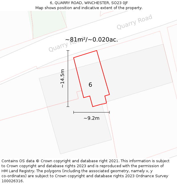 6, QUARRY ROAD, WINCHESTER, SO23 0JF: Plot and title map