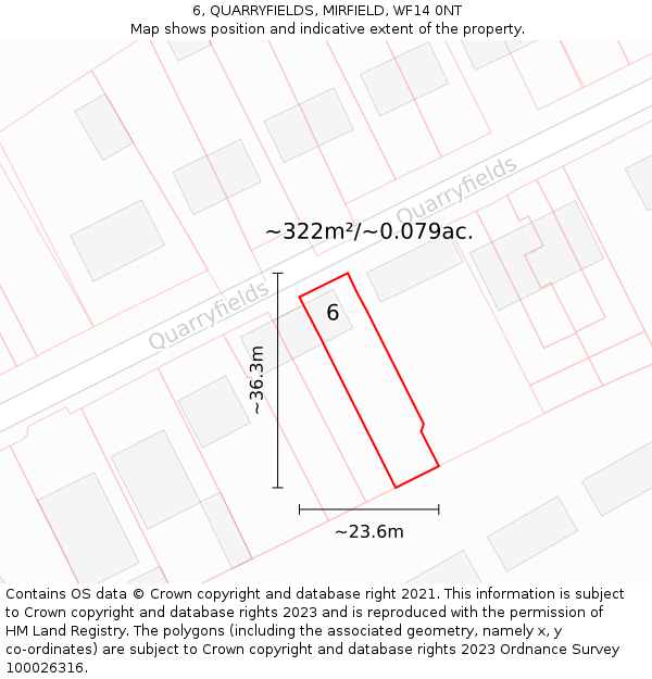 6, QUARRYFIELDS, MIRFIELD, WF14 0NT: Plot and title map
