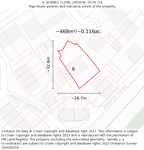 6, QUEBEC CLOSE, LIPHOOK, GU30 7UJ: Plot and title map
