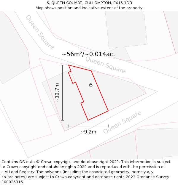 6, QUEEN SQUARE, CULLOMPTON, EX15 1DB: Plot and title map