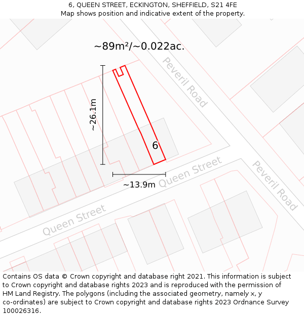 6, QUEEN STREET, ECKINGTON, SHEFFIELD, S21 4FE: Plot and title map