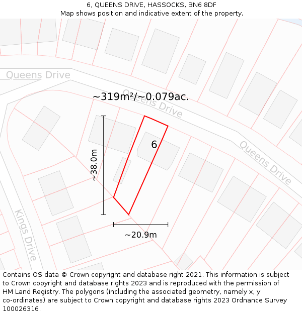 6, QUEENS DRIVE, HASSOCKS, BN6 8DF: Plot and title map