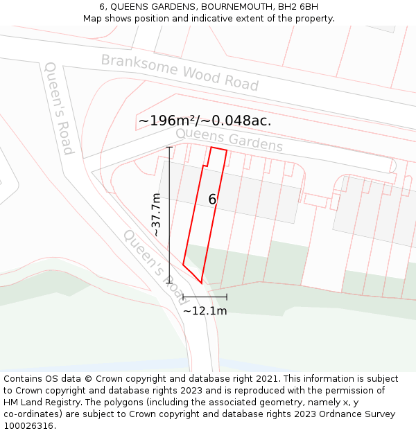 6, QUEENS GARDENS, BOURNEMOUTH, BH2 6BH: Plot and title map