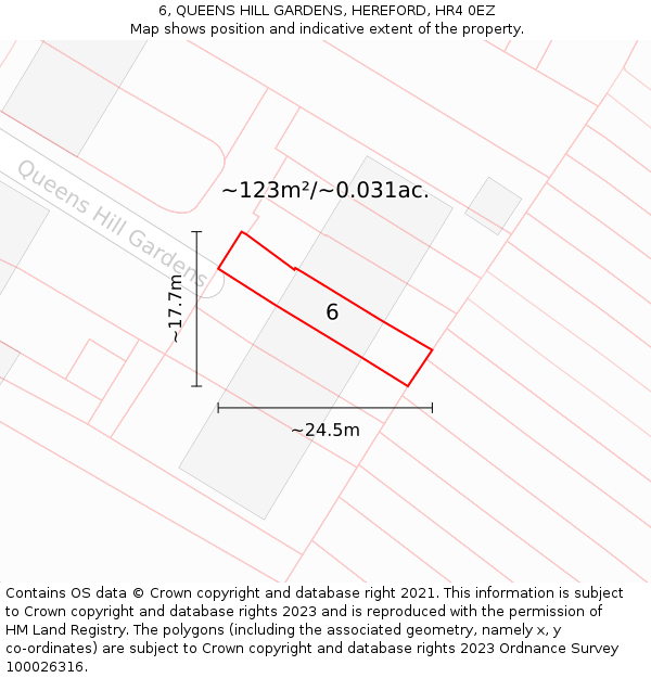 6, QUEENS HILL GARDENS, HEREFORD, HR4 0EZ: Plot and title map