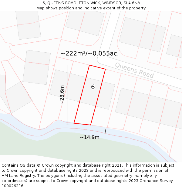 6, QUEENS ROAD, ETON WICK, WINDSOR, SL4 6NA: Plot and title map