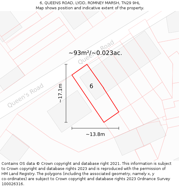 6, QUEENS ROAD, LYDD, ROMNEY MARSH, TN29 9HL: Plot and title map