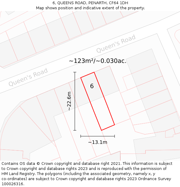 6, QUEENS ROAD, PENARTH, CF64 1DH: Plot and title map