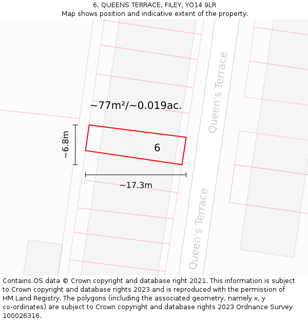 6, QUEENS TERRACE, FILEY, YO14 9LR: Plot and title map