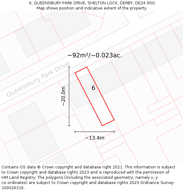 6, QUEENSBURY PARK DRIVE, SHELTON LOCK, DERBY, DE24 9SG: Plot and title map
