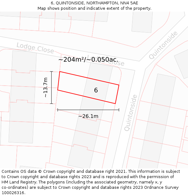 6, QUINTONSIDE, NORTHAMPTON, NN4 5AE: Plot and title map