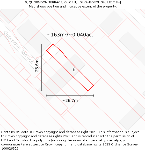 6, QUORNDON TERRACE, QUORN, LOUGHBOROUGH, LE12 8HJ: Plot and title map
