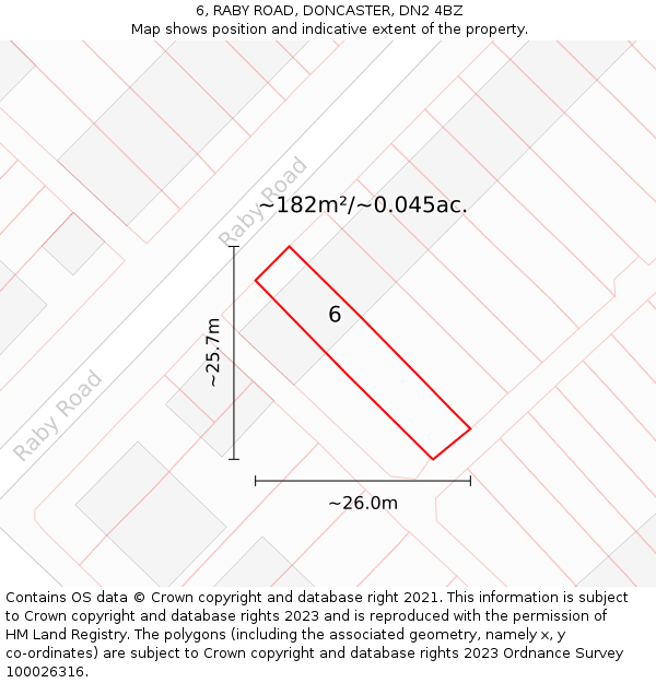 6, RABY ROAD, DONCASTER, DN2 4BZ: Plot and title map