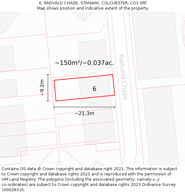6, RADVALD CHASE, STANWAY, COLCHESTER, CO3 0RF: Plot and title map