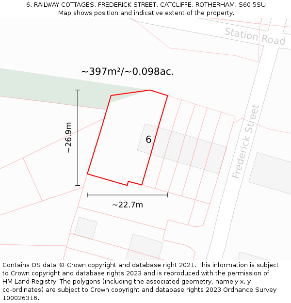 6, RAILWAY COTTAGES, FREDERICK STREET, CATCLIFFE, ROTHERHAM, S60 5SU: Plot and title map