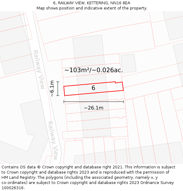 6, RAILWAY VIEW, KETTERING, NN16 8EA: Plot and title map
