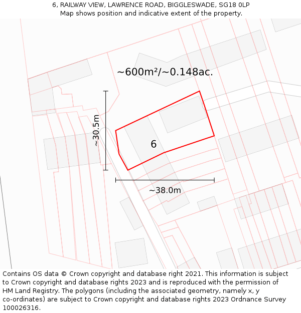 6, RAILWAY VIEW, LAWRENCE ROAD, BIGGLESWADE, SG18 0LP: Plot and title map