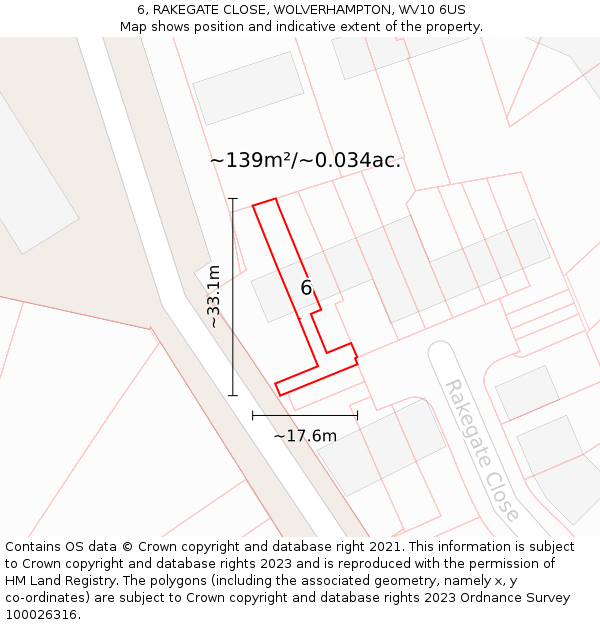 6, RAKEGATE CLOSE, WOLVERHAMPTON, WV10 6US: Plot and title map